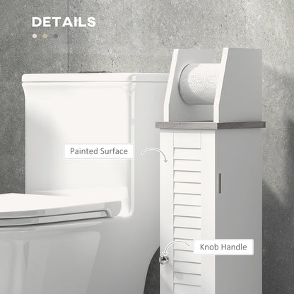 Semike Slim Bathroom Floor Storage Cabinet With Toilet Roll Holder Cupboard And Adjustable Shelving White