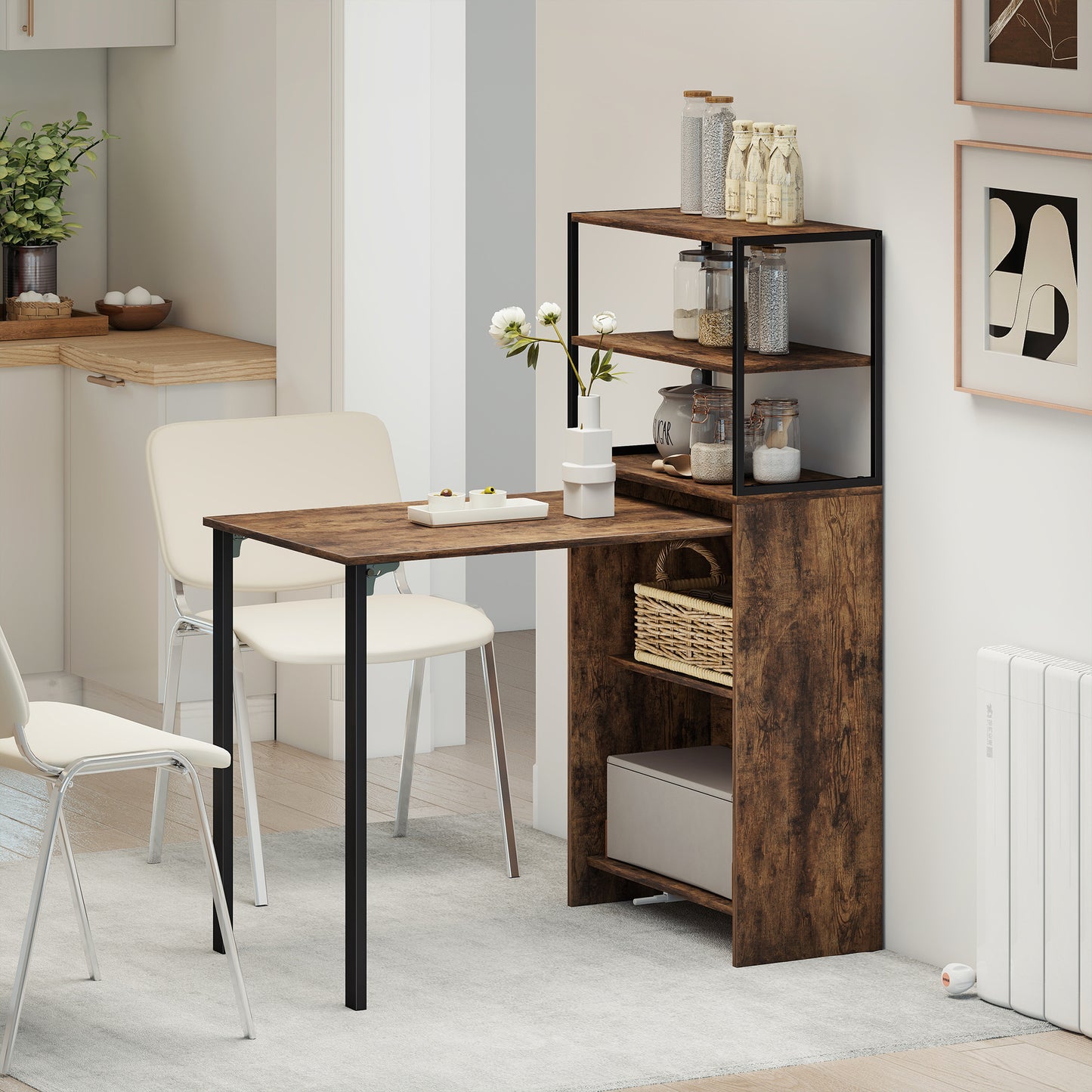Serana 105cm Wooden Brown Folding Work Table With Integrated Shelving