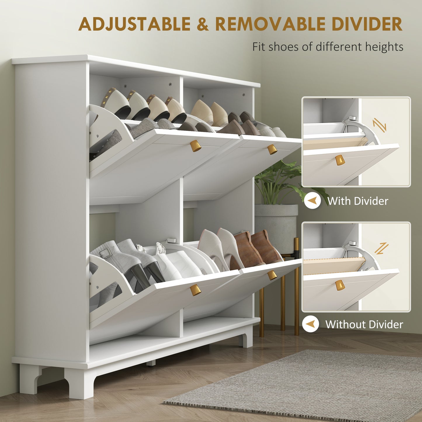 Zisuka Wooden White Slim Shoe Cupboard With 4 Flip Drawers For 16 Pairs