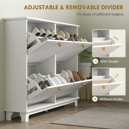 Zisuka Wooden White Slim Shoe Cupboard With 4 Flip Drawers For 16 Pairs