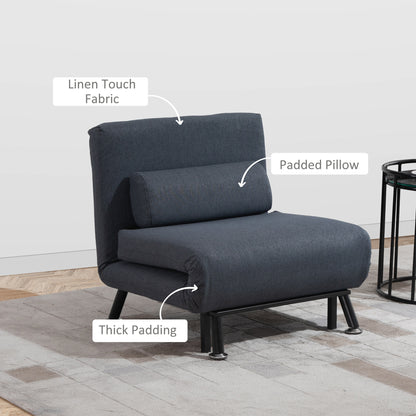 Raha Linen Dark Grey 3 In One Convertible Chair Bed With Adjustable Backrest And Pillow