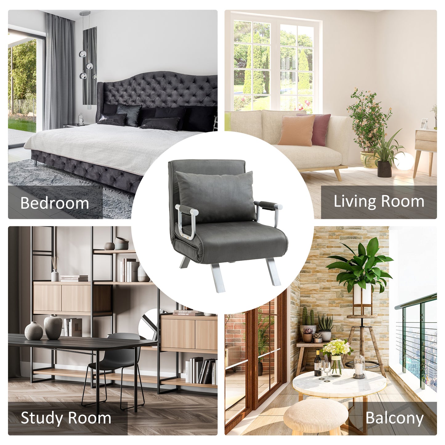 Moba Faux Suede Grey 4 In One Convertible Chair Bed