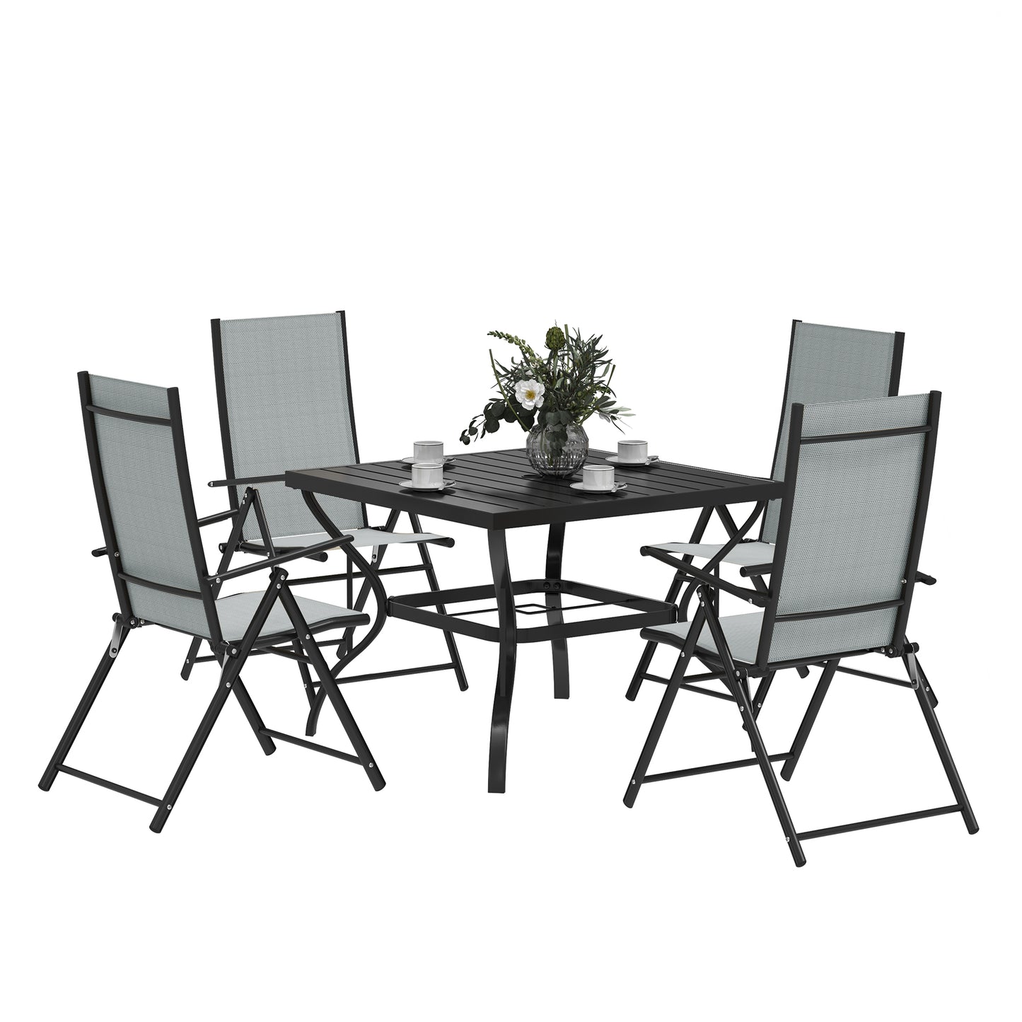 Mattilo 4 Seater Light Grey Mesh and Black Steel Frame Dining Set