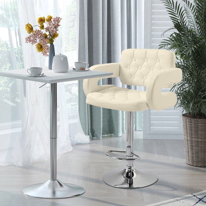 Filena Faux Leather Beige Adjustable Swivel Bar Stool With Armrests And Footrest