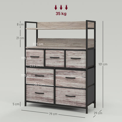 Norale Fabric And Wood Grey Wood Effect 7 Drawer Rustic Storage Chest