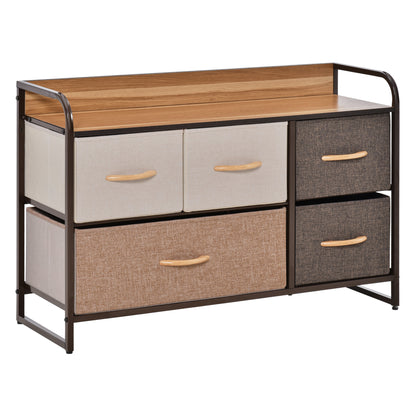 Zini Brown 5 Linen Drawers Dresser With Steel Frame And Wood Top