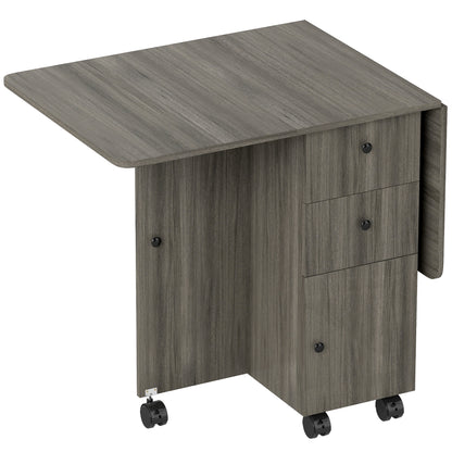 Todiralo Wooden Grey Drop Leaf Dining Table With Built In Storage For 6
