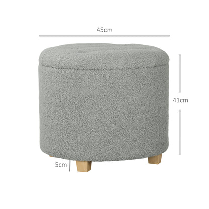 Valefi Teddy Fleece Light Grey Storage Ottoman Diamond Tufted Lid