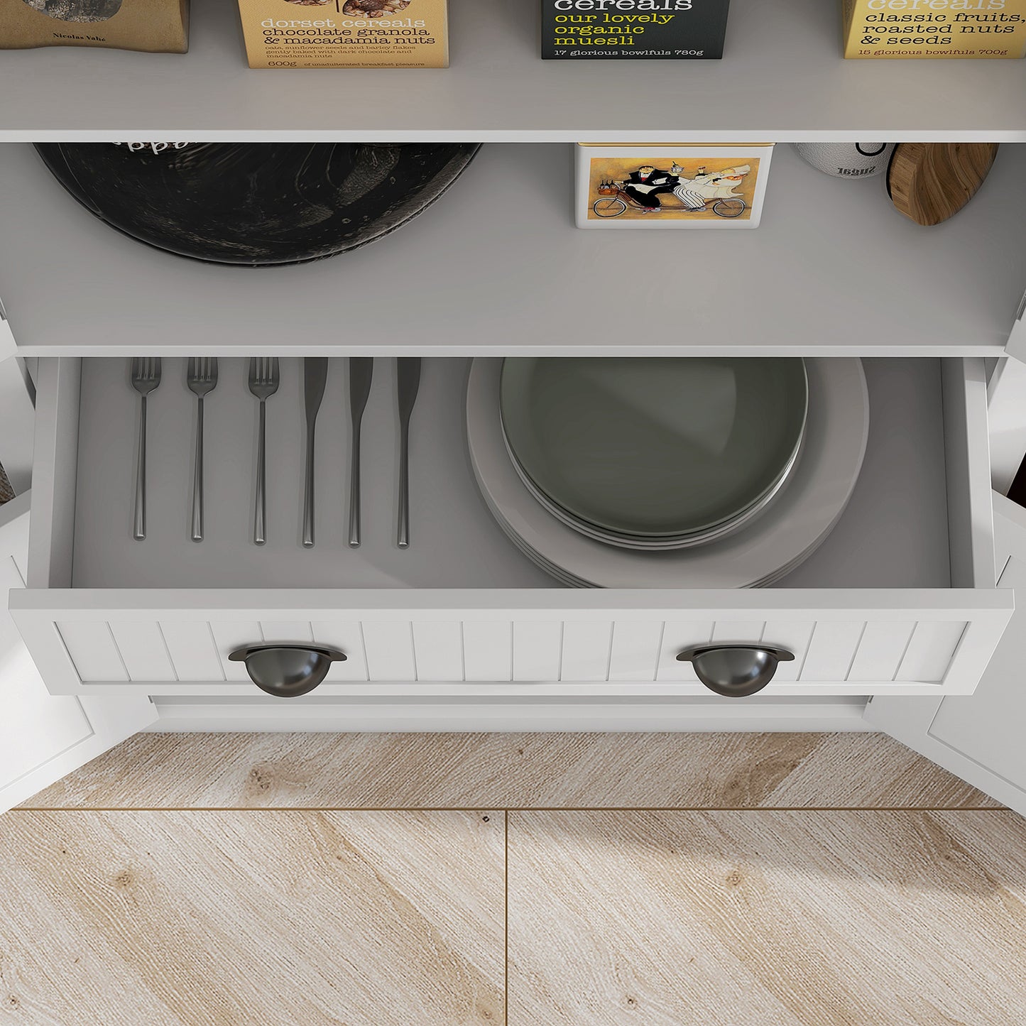 Nedi Valo Wooden White Freestanding Multi Storage Kitchen Cabinet