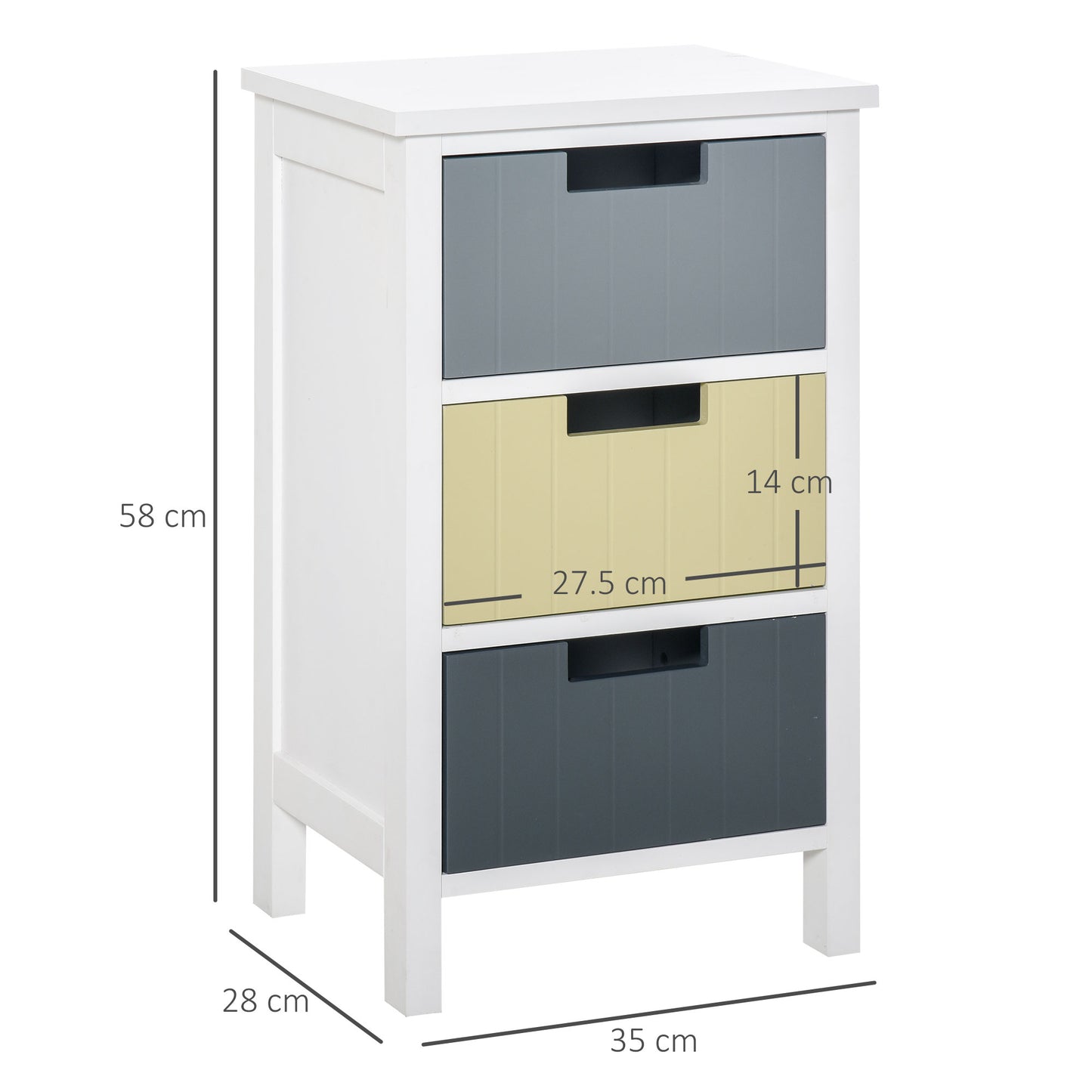 Vicoma Multicolour Wooden Neutral Finish 3 Drawer Storage Tower With Wood Top