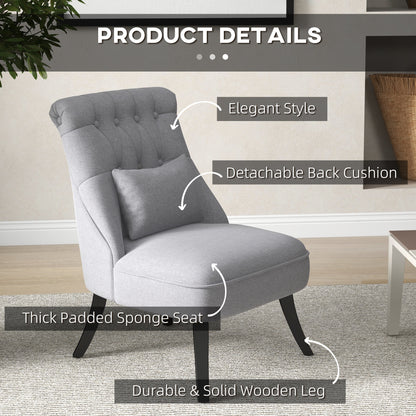 Sava Grey Set Of 2 Armless Button Tufted Tub Chairs With Linen Upholstery