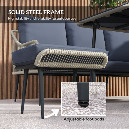 Vika Natural Rattan Grey 7 Seater Garden Sofa Set with Coffee Table and 2 Stools