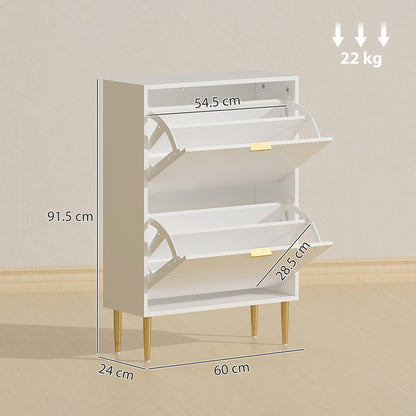 Baviva Wooden White Elegant 2 Drawer Shoe Cabinet Ribbed Design