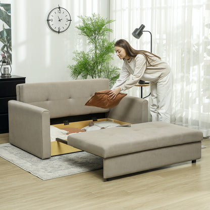 Paraco Snow Flannel Light Brown 2 Seater Pull Out Sofa Bed With Storage And Cushions