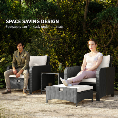 Mami Rattan Grey and White Outdoor Garden Bistro Set With 2 Tier Coffee Table And Footstools