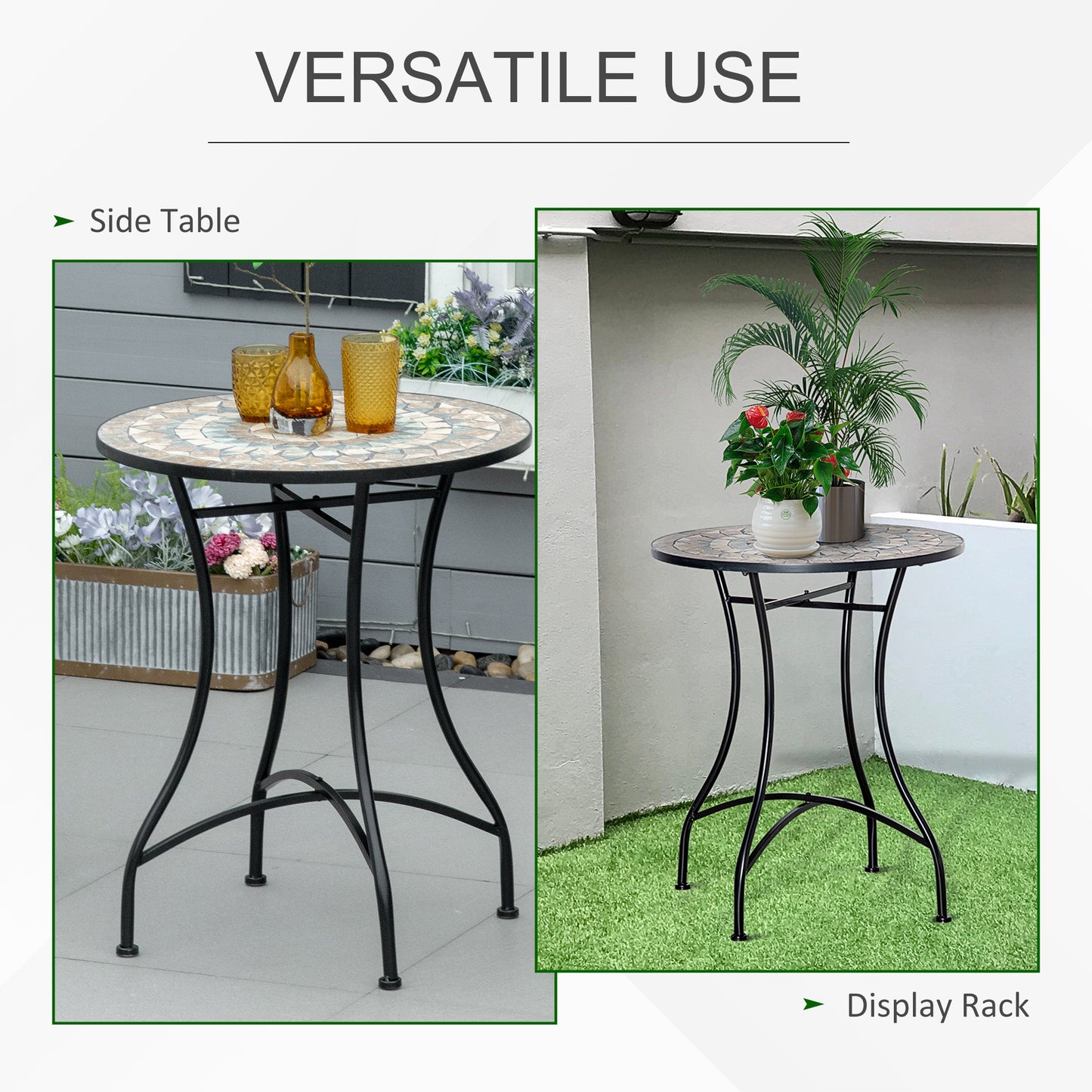 Nafiro Metal Green Round Mosaic Outdoor Patio Bistro Table