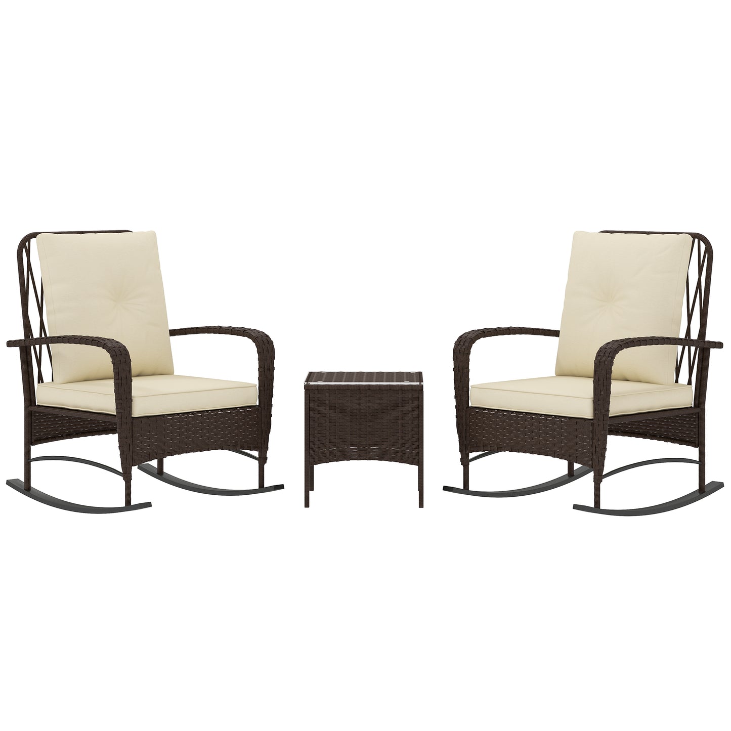 Fino Rattan Brown 3 Piece Rocking Bistro Set