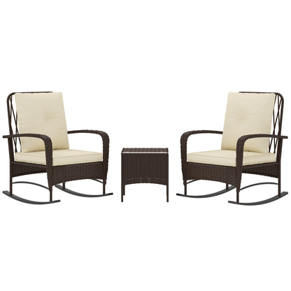 Fino Rattan Brown 3 Piece Rocking Bistro Set