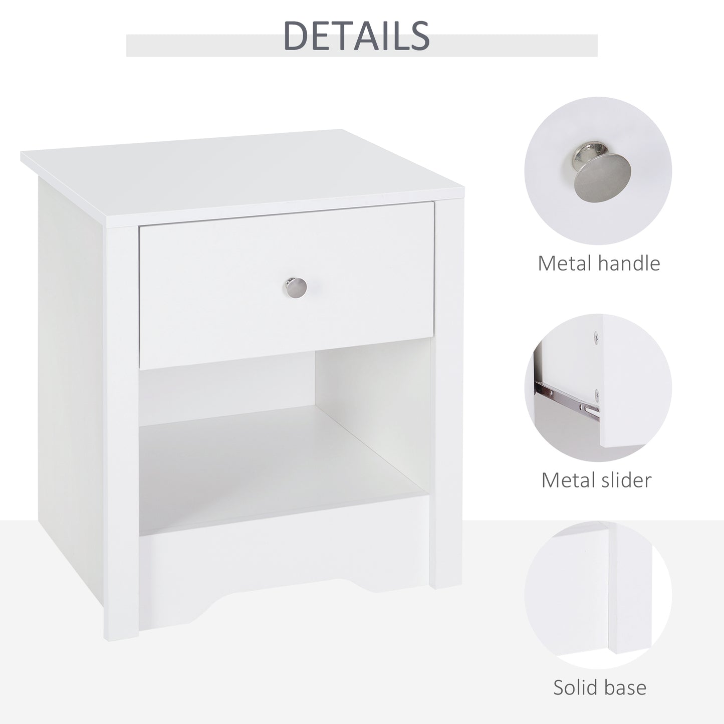 Nereva White Modern Bedside Table With Drawer And Shelf Storage