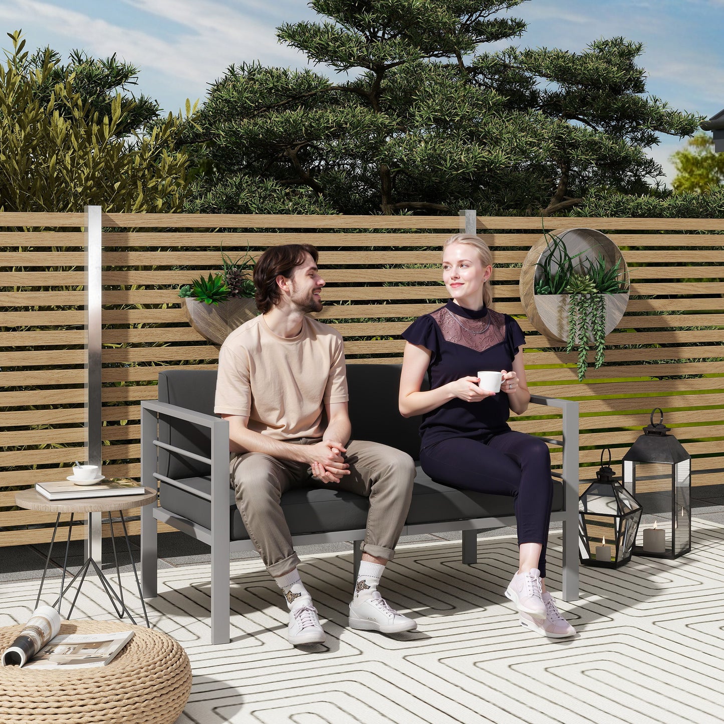 Nifano Aluminium Grey 2 Seater Outdoor Garden Sofa with Cushions