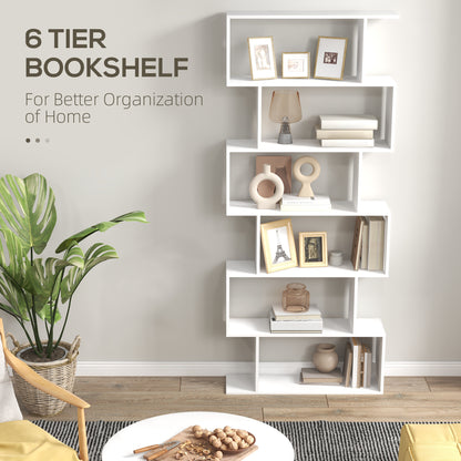 Dotozi Wood White 6 Tier S ShaFauxd Display Bookcase