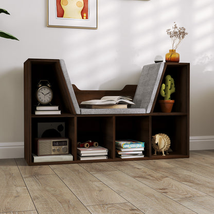 Elka Lado Wood Chestnut Cube Bookcase With Cushioned Reading Seat