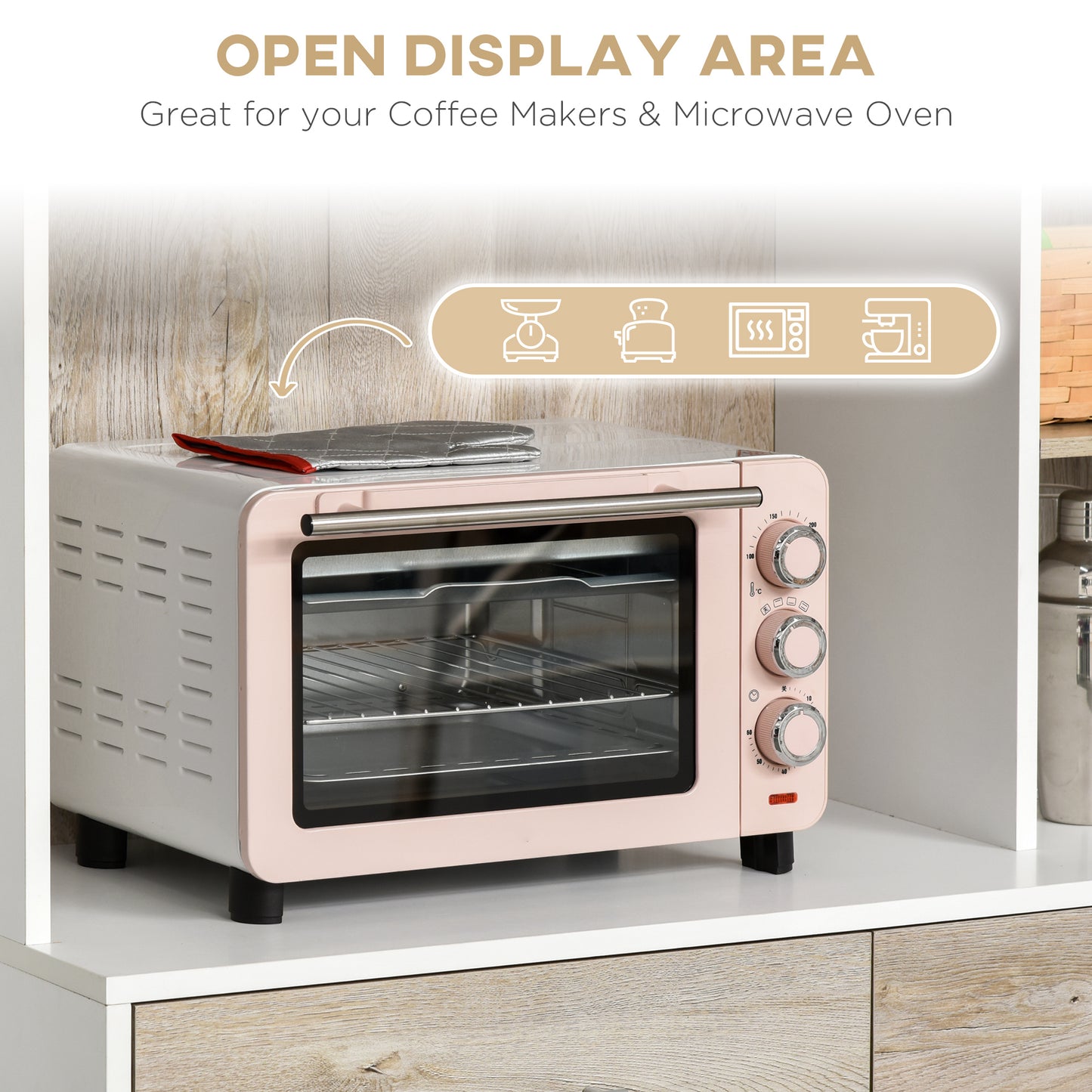 Dosefa Mita Wooden White Kitchen Sideboard With Countertop Drawers And Adjustable Shelves