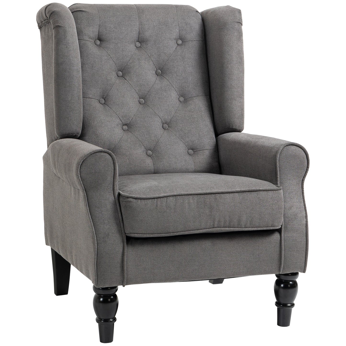 Keri Molo Snow Flannel Dark Grey Wingback Accent Chair With Button Tufting And Black Legs