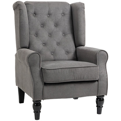 Keri Molo Snow Flannel Dark Grey Wingback Accent Chair With Button Tufting And Black Legs