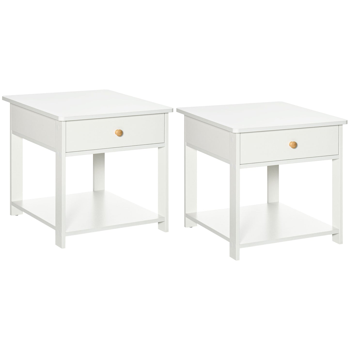 Vita Bazi Set Of 2 White Bedside Tables With Drawer And Lower Shelf Storage