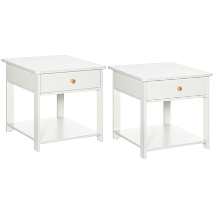 Vita Bazi Set Of 2 White Bedside Tables With Drawer And Lower Shelf Storage