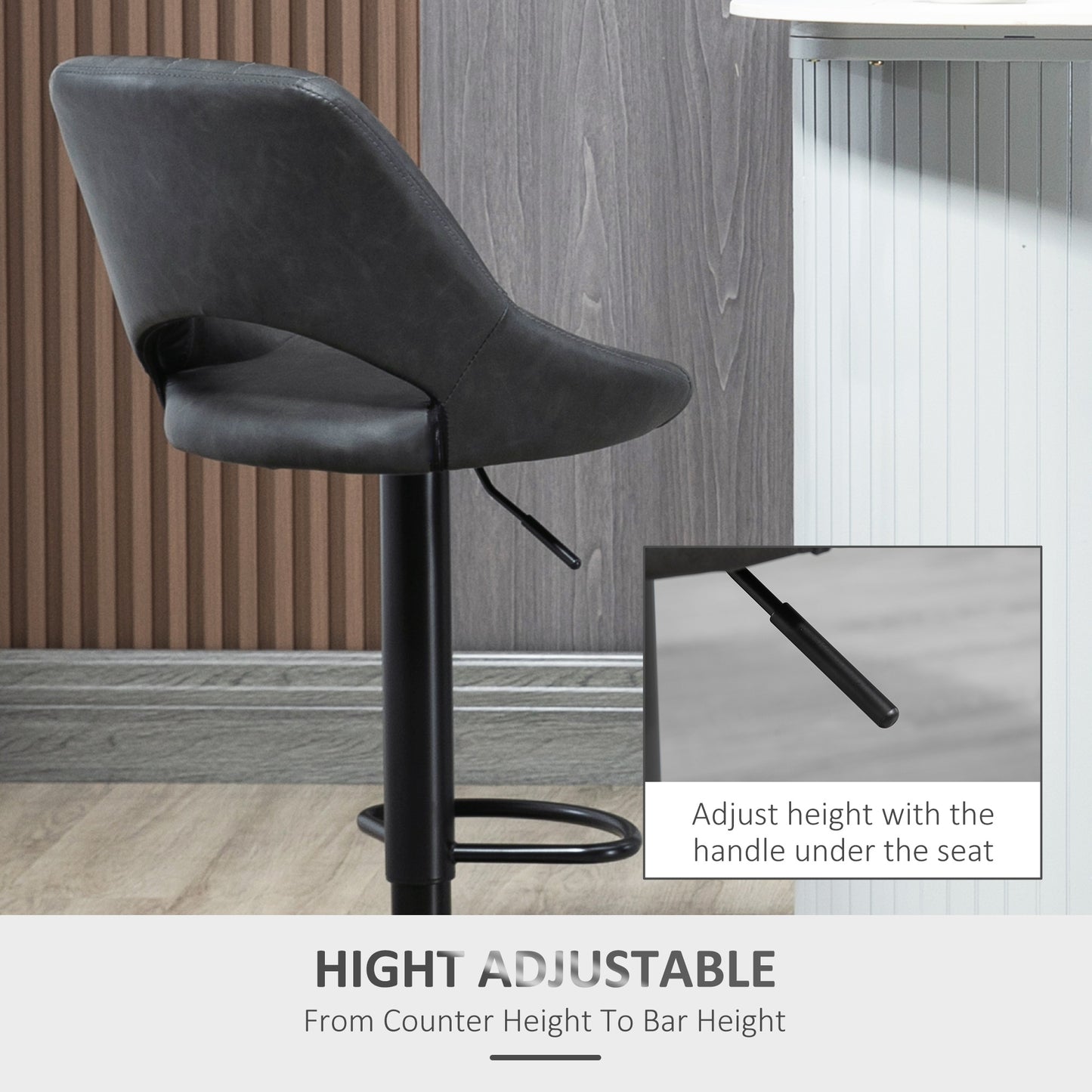 Dova Lure Faux Leather Grey Swivel Bar Stools Set Of 2 With Backrest And Footrest