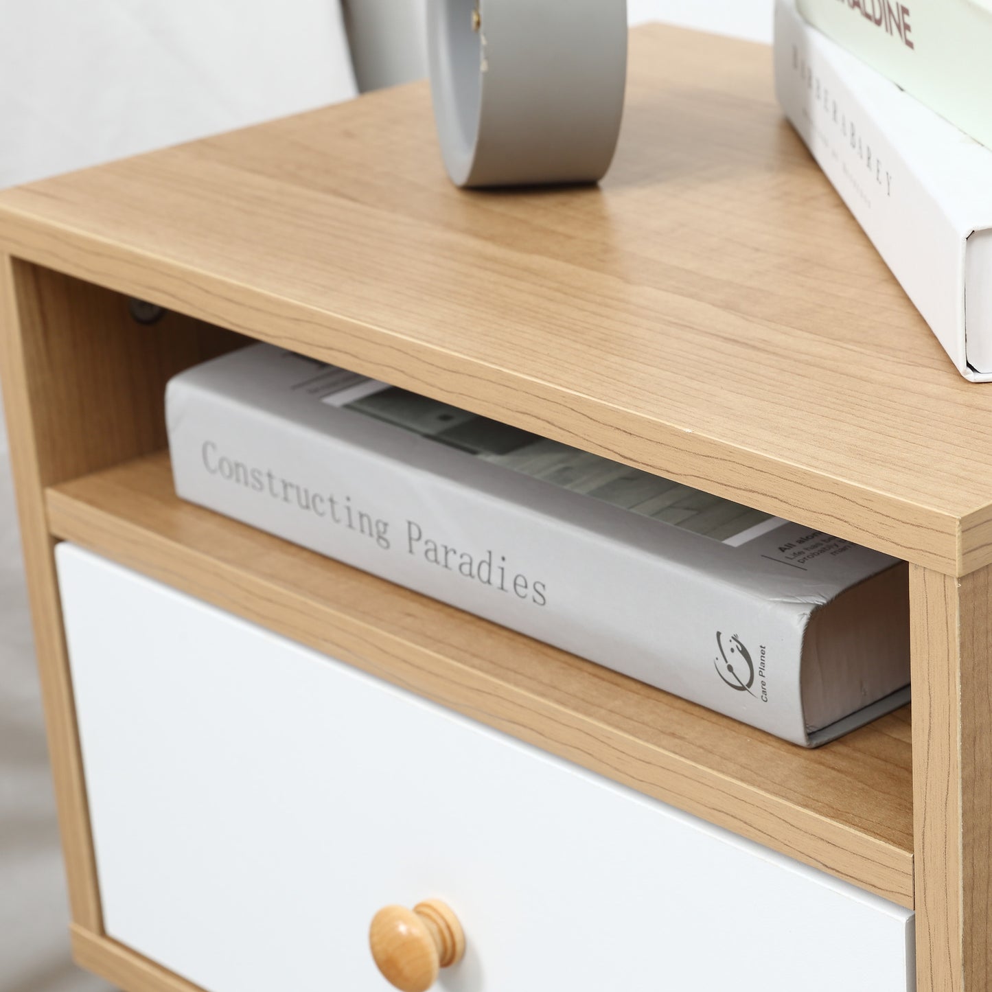 Sartok Set Of 2 Wooden Natural Bedside Tables With Drawer And Top Shelf