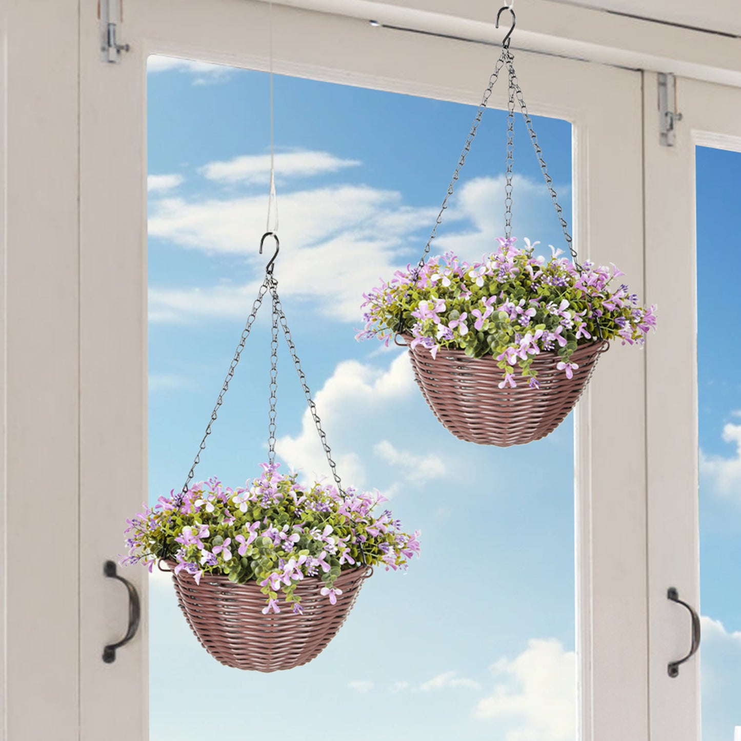 Fito Set Of 2 Hanging Artificial Flower Baskets With Mixed Leaves And Blooms For Indoor Display