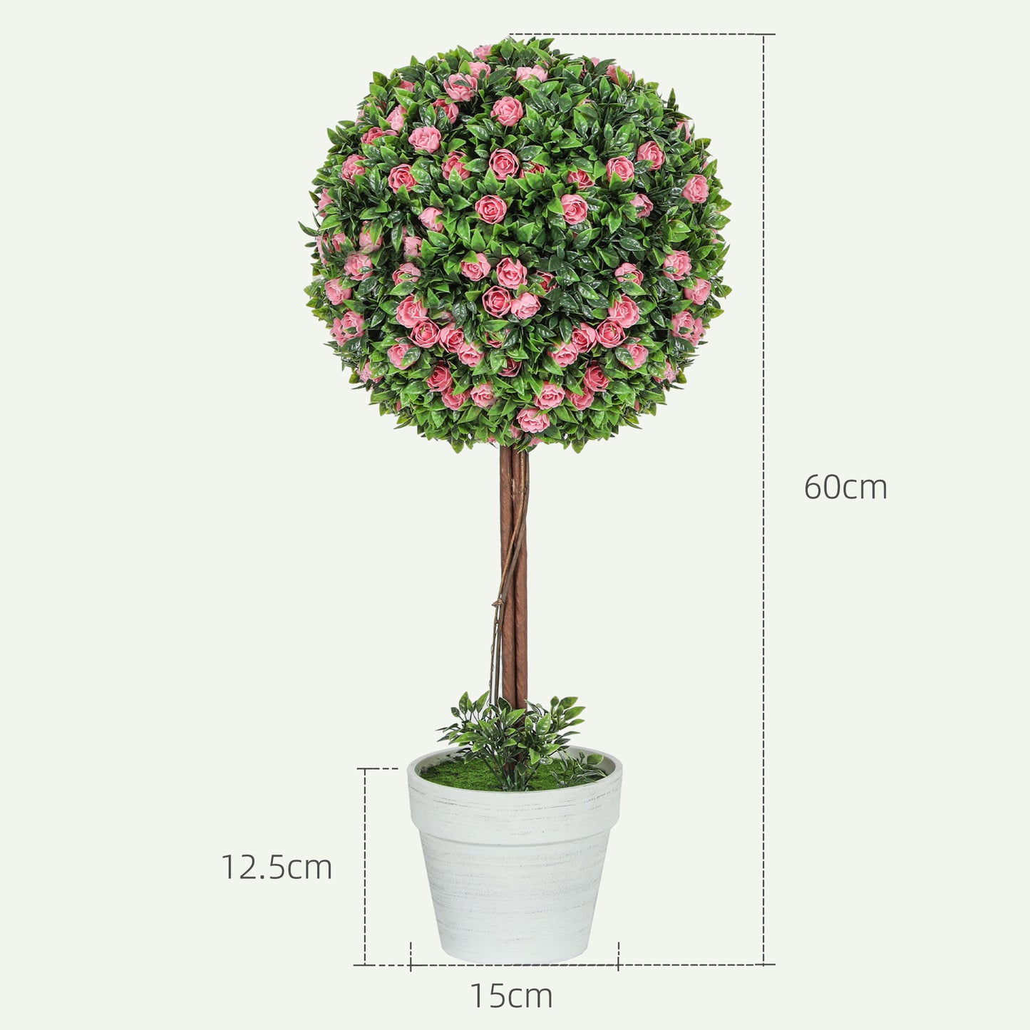 Roviyo Set Of 2 Artificial Rose Flower Topiary Ball Trees In Pots H8 60cm Pink