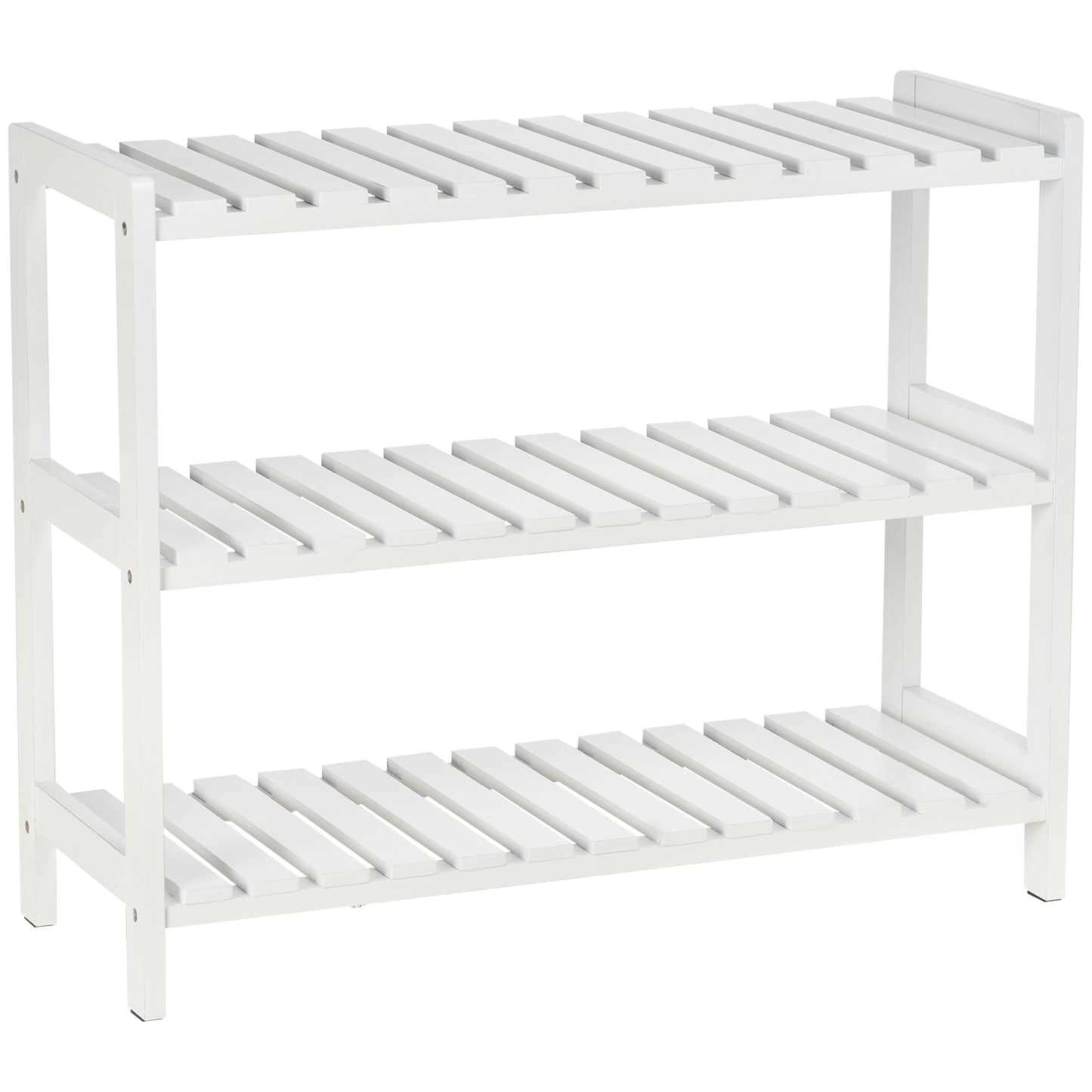 Vafino Wooden White 3 Tier Slatted Shoe Rack With Slatted Shelves