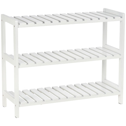 Vafino Wooden White 3 Tier Slatted Shoe Rack With Slatted Shelves