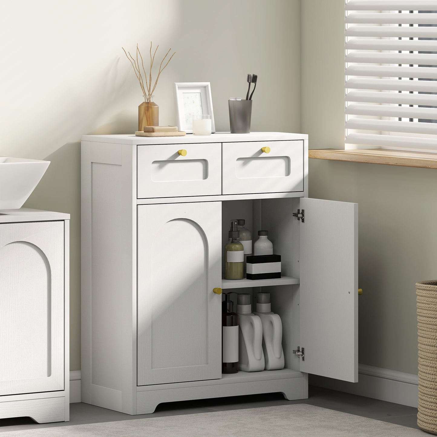 Pareto Bathroom Floor Storage Cabinet With 2 Drawers White
