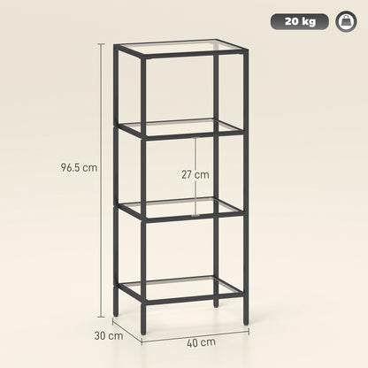 Elso Metal And Glass Black 4 Tier Vertical Shelving Unit For Living And Office Use