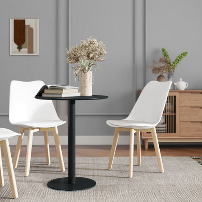 Lestaguette Metal And Wood Black Round Dining Table With Steel Base 60 x 60cm