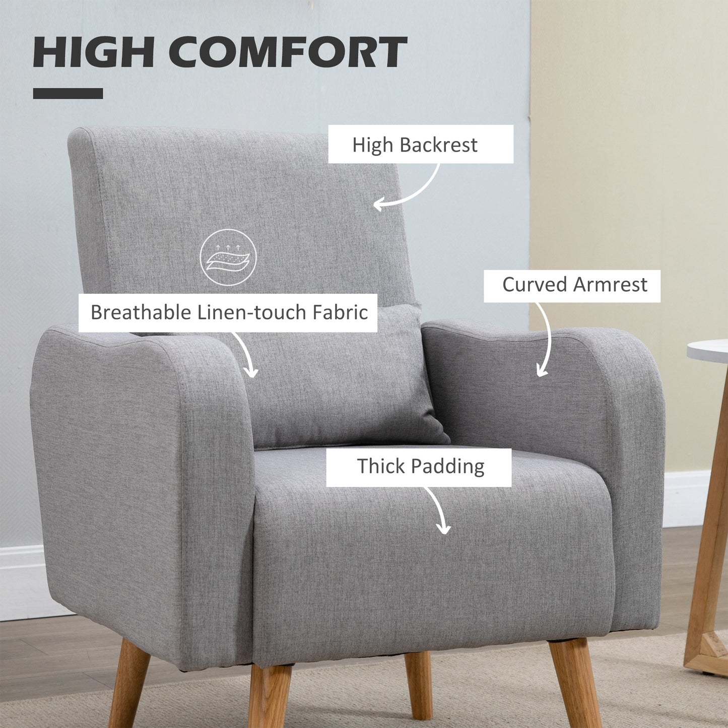 Ziha Niri Linen Effect Light Grey Accent Armchair With Cushion