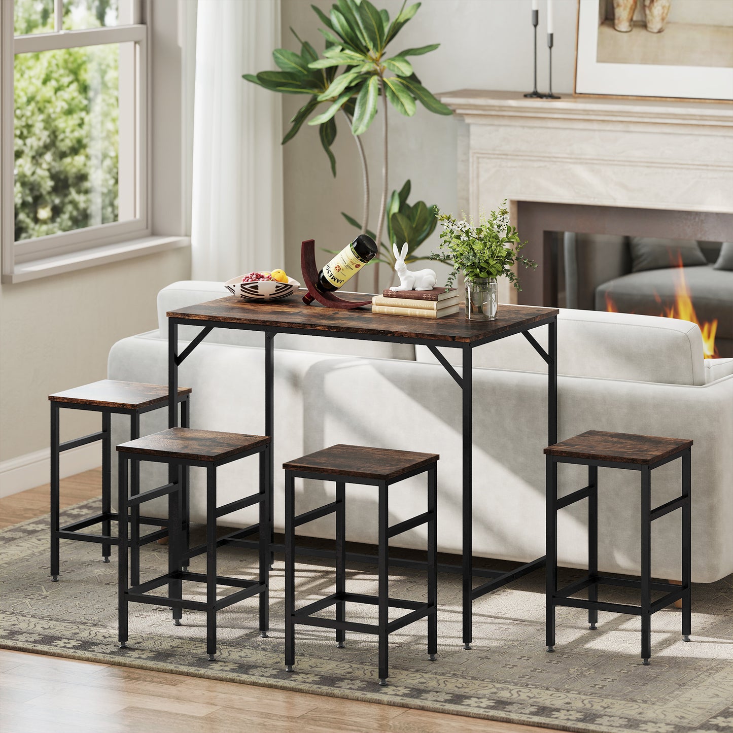 Vimose Wooden Rustic Brown 5 Piece Breakfast Bar Table And Stool Set
