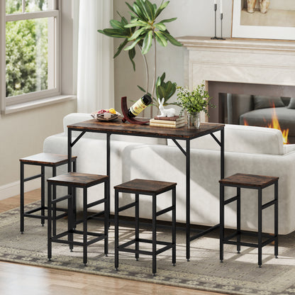 Vimose Wooden Rustic Brown 5 Piece Breakfast Bar Table And Stool Set