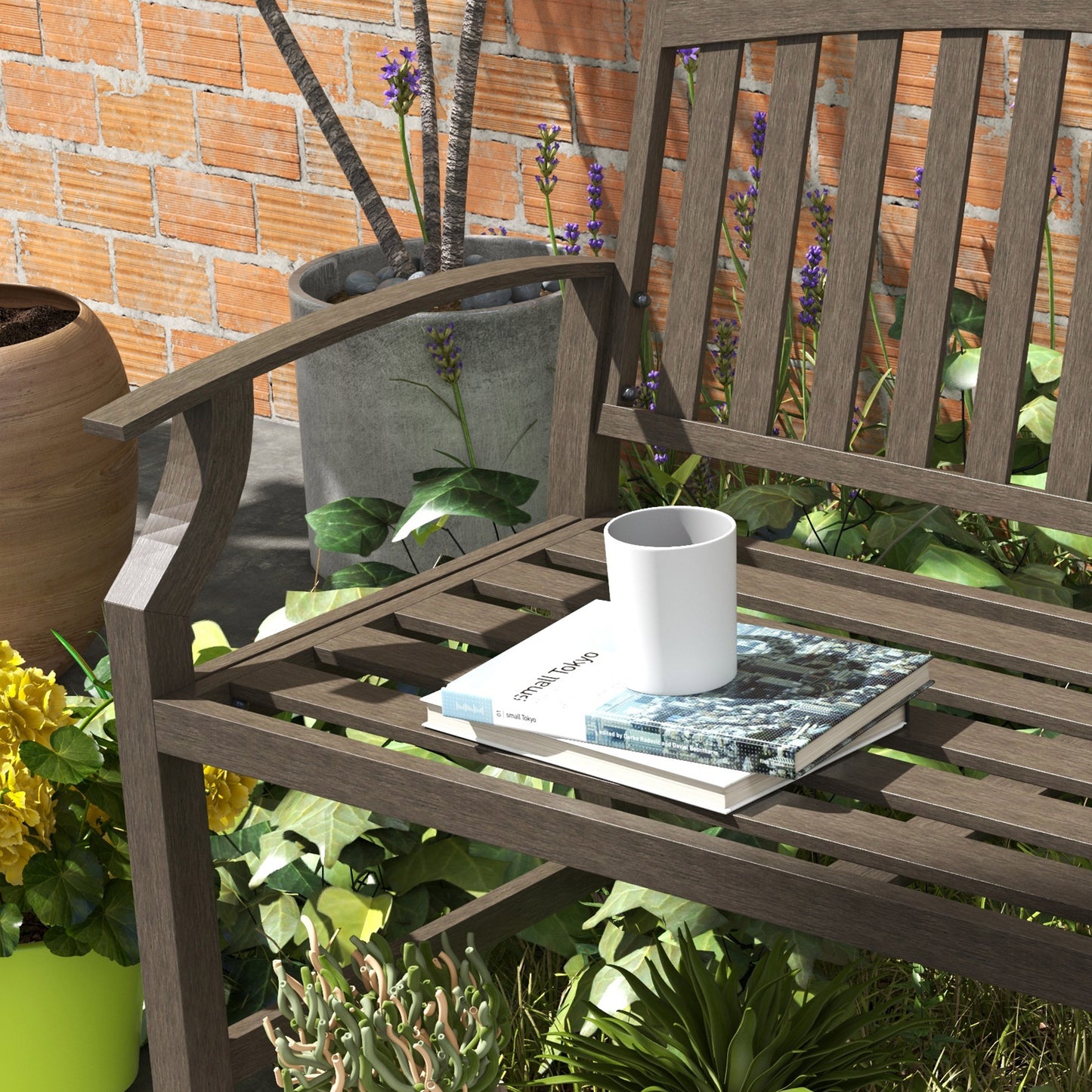 Lilu Metal Brown 2 Seater Outdoor Garden Bench With Slatted Frame