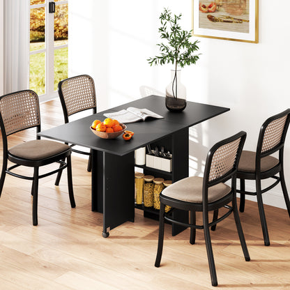 Kafa Laso Wooden Folding Ex10dable Dining Table With Storage Shelves And Wheels