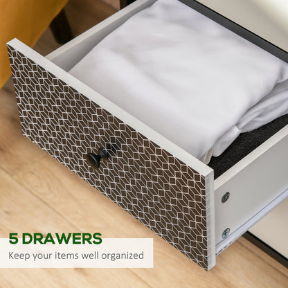 Rerora Scandi Monochrome Black and White Wooden Vertical 5 Drawer Storage Chest