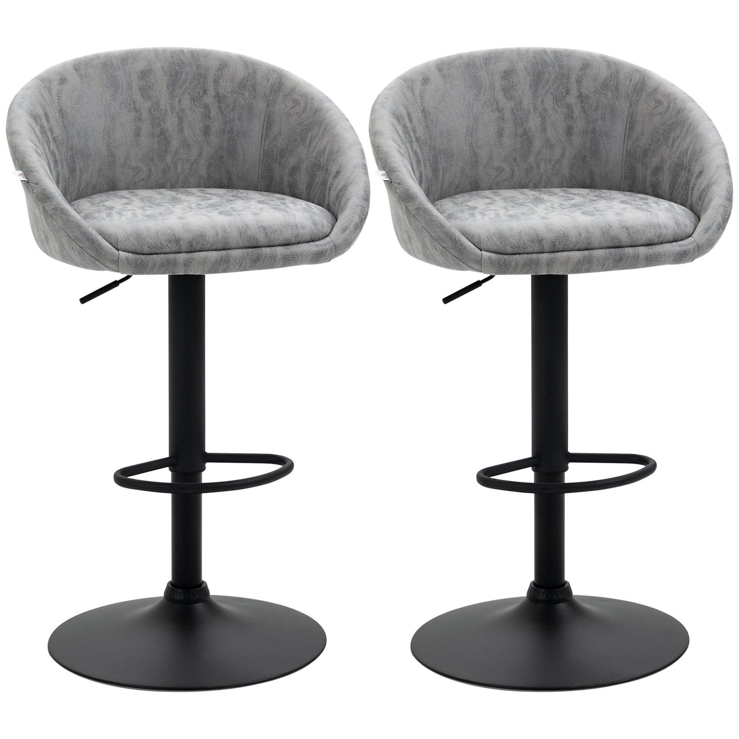 Rezito Set Of 2 Light Grey Adjustable Faux Leather Bar Chairs With Armrests And Footrests