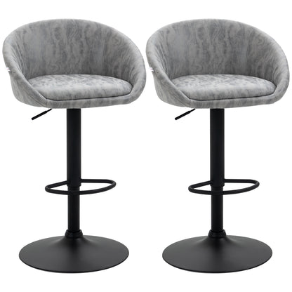 Rezito Set Of 2 Light Grey Adjustable Faux Leather Bar Chairs With Armrests And Footrests