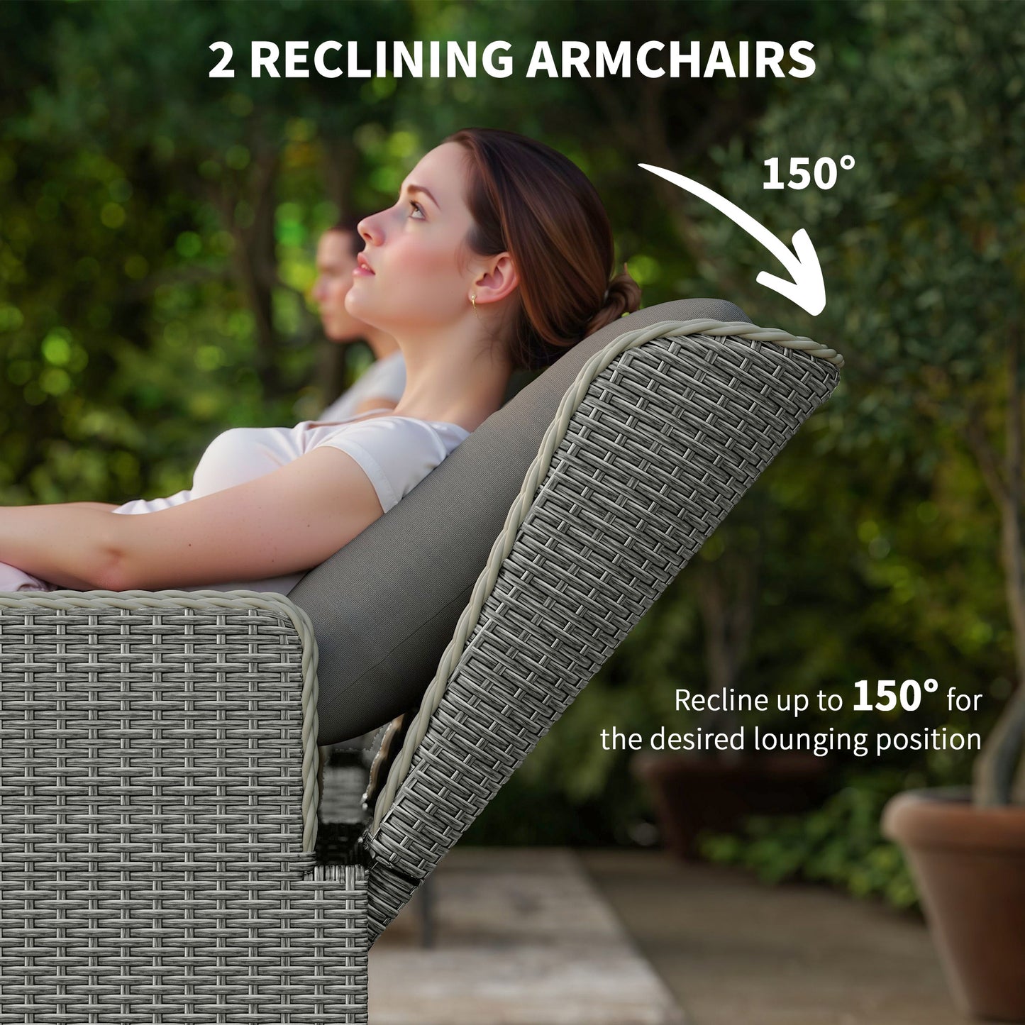Vinono Rattan Grey 5 Piece Reclining Outdoor Garden Bistro Set