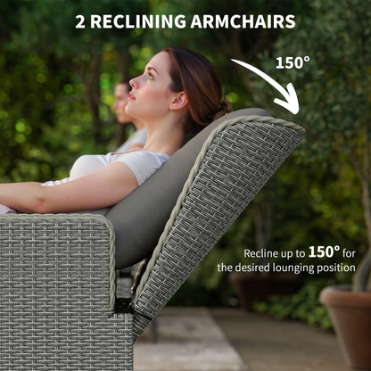 Vinono Rattan Grey 5 Piece Reclining Outdoor Garden Bistro Set
